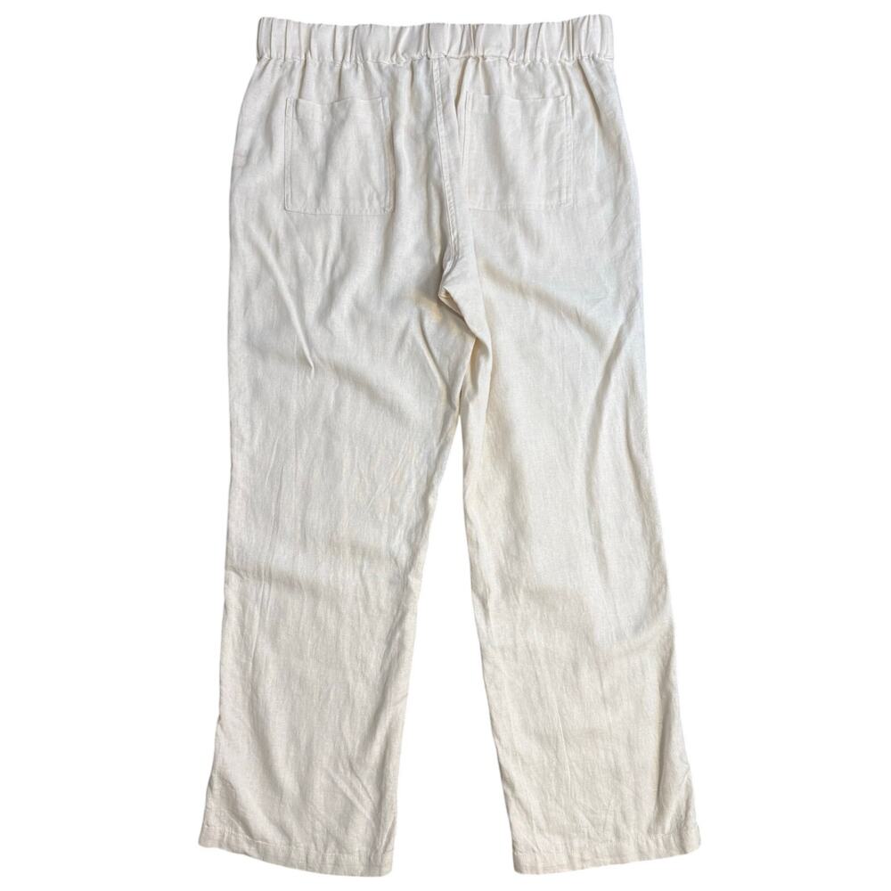 Nicole Miller Linen Pants High Rise Drawstring Summer Resort Cream Women's Large - Picture 2 of 9
